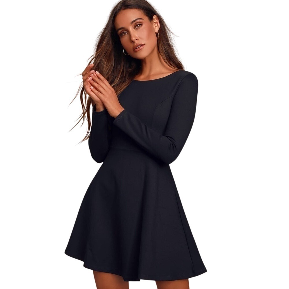 Lulus New Size M Forever Chic Black Ponte Knit Long Sleeve Mini Dress‎ LBD